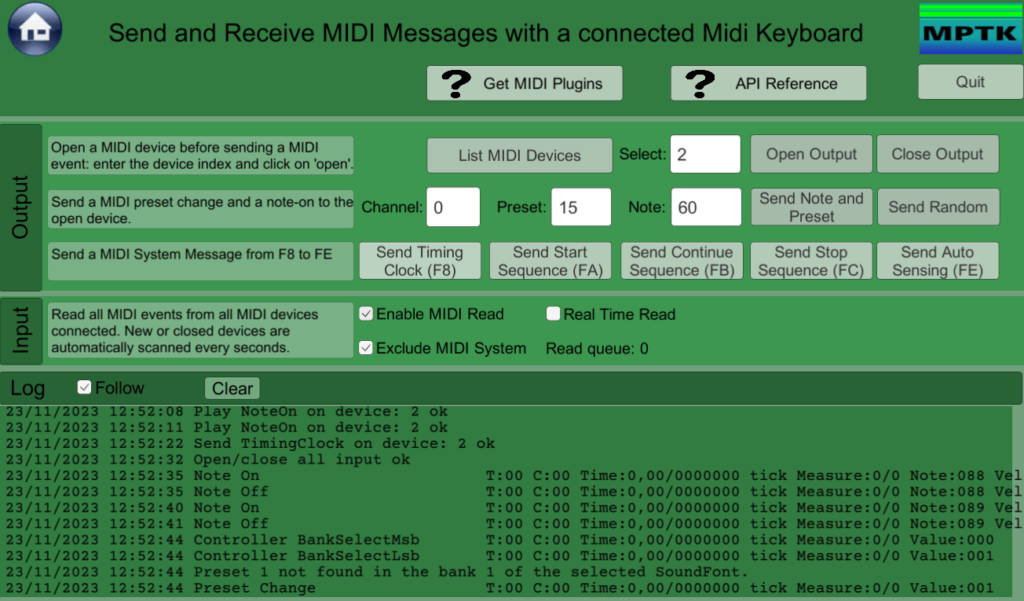 connect a MIDI keyboard like a synthesizer to your application